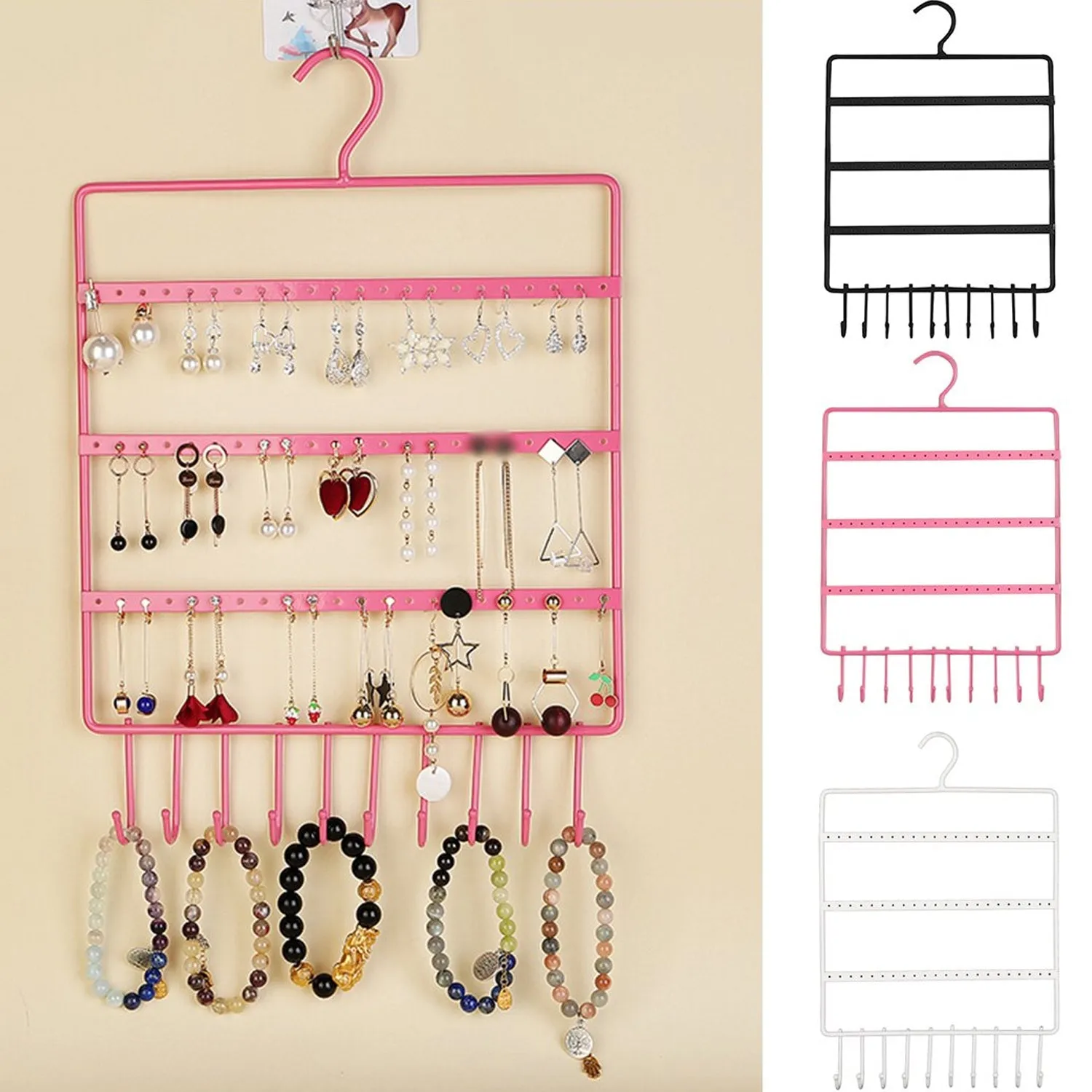 0594 Lightweight & Wall Mounted Earrings Organizer / HANGER for Tangle Free Hanging for Women, 66 Holes - 10 Hooks (metal)