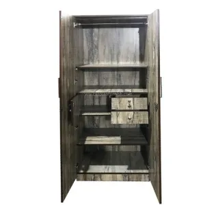 2 Door Wardrobe for Bedroom in African Wood Texture| Engineered Wooden Wardrobe for Home | Cupboard | Clothes Cabine