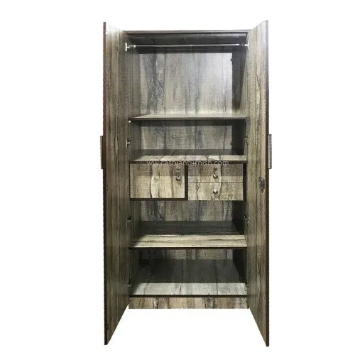 2 Door Wardrobe for Bedroom in African Wood Texture| Engineered Wooden Wardrobe for Home | Cupboard | Clothes Cabine