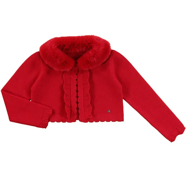 Abel & Lula Faux Fur Collar Bolero Cardigan _Red 5818-91