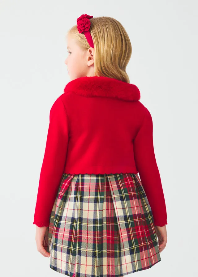 Abel & Lula Faux Fur Collar Bolero Cardigan _Red 5818-91