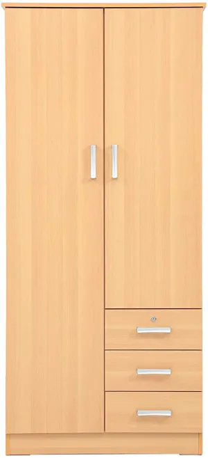 AFT Two Door Wooden Wardrobe with Drawers, Beige