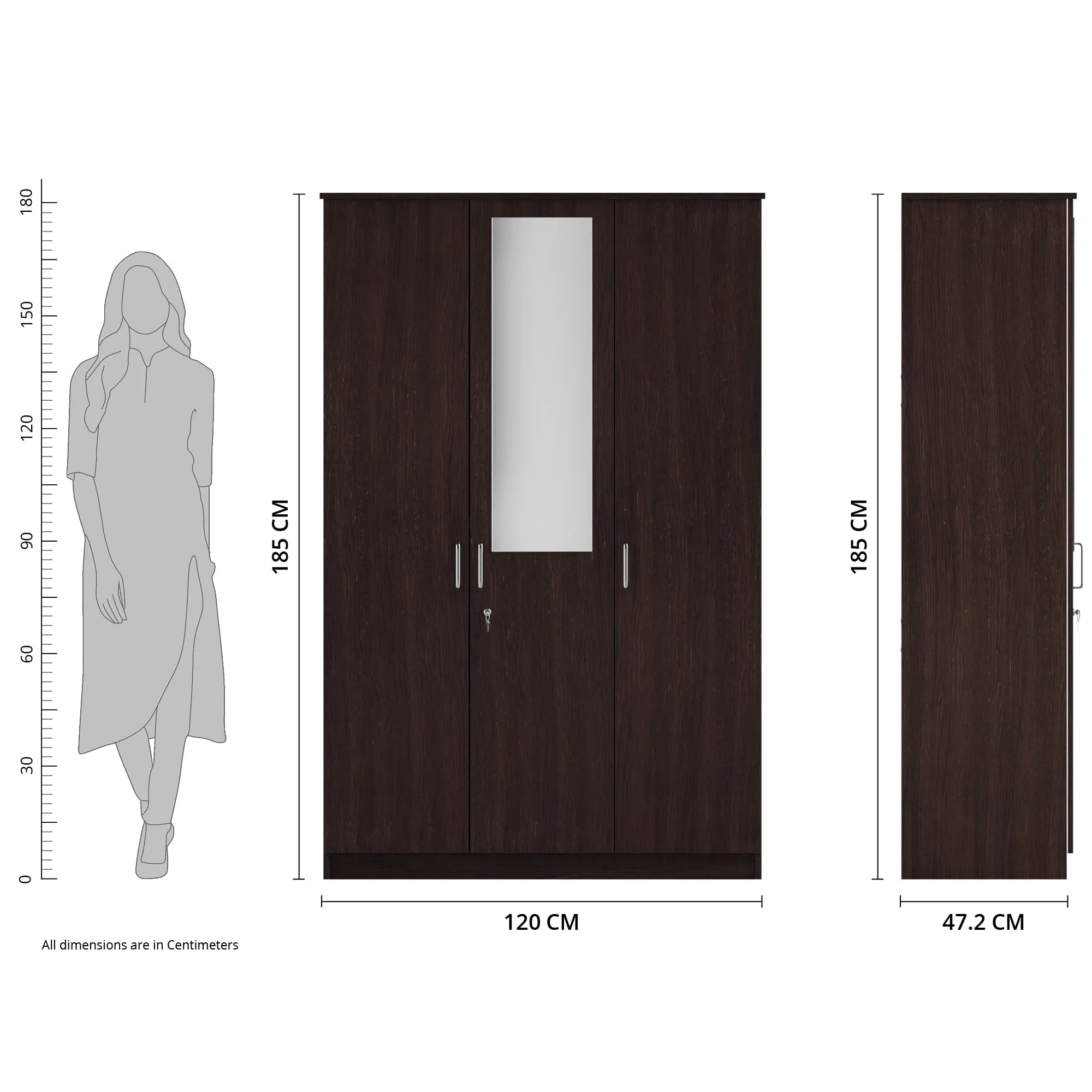 Amazon Brand - Solimo Rendes Engineered Wood Wardrobe, Wenge, 3 Door