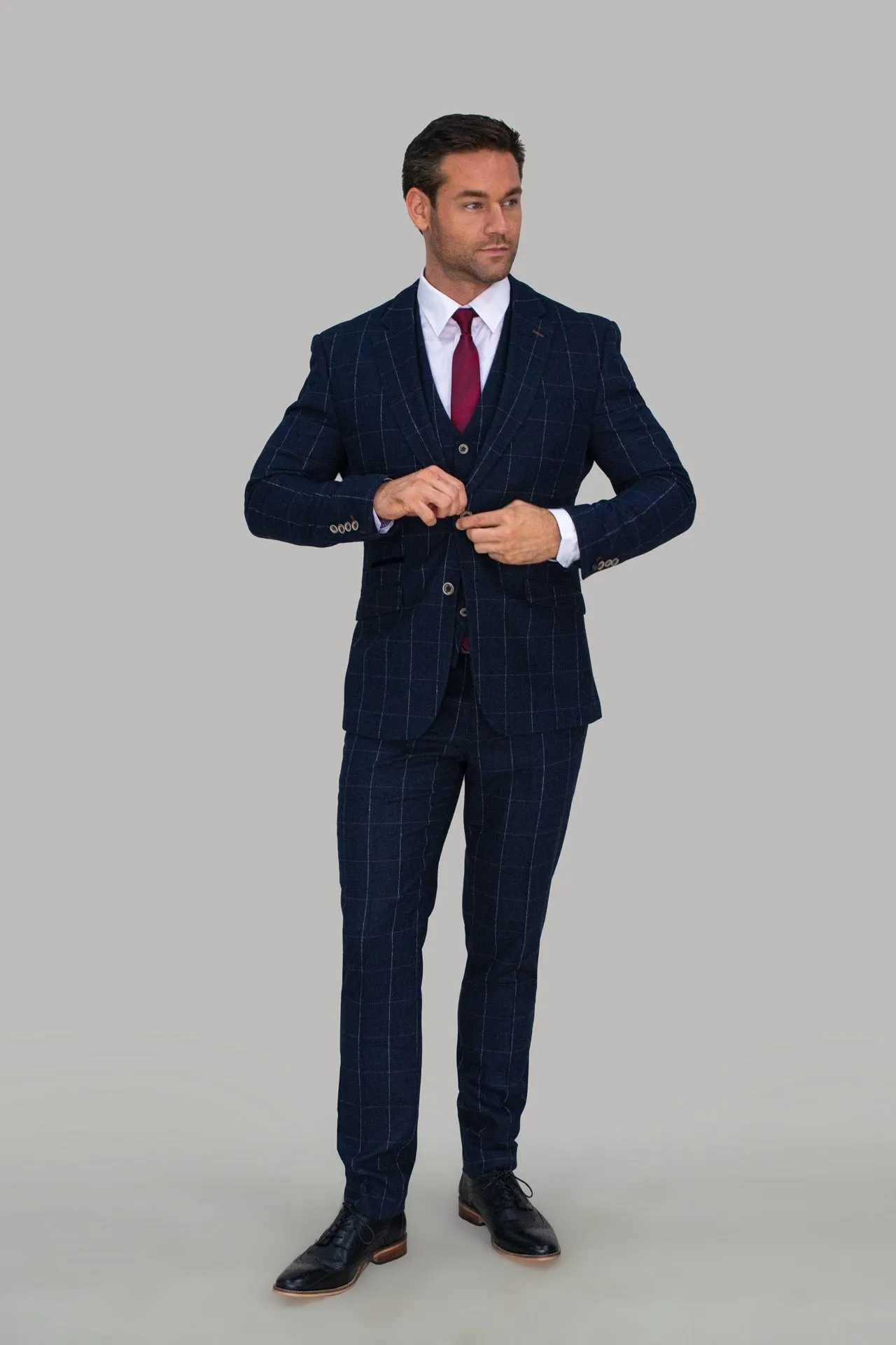 Angels Navy Check Three Piece Suit | Office Wear | check suit