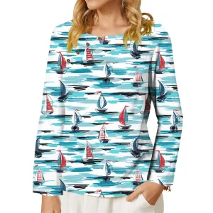 Ashore Shop Women T-shirt  Sailboat Long Sleeve Top