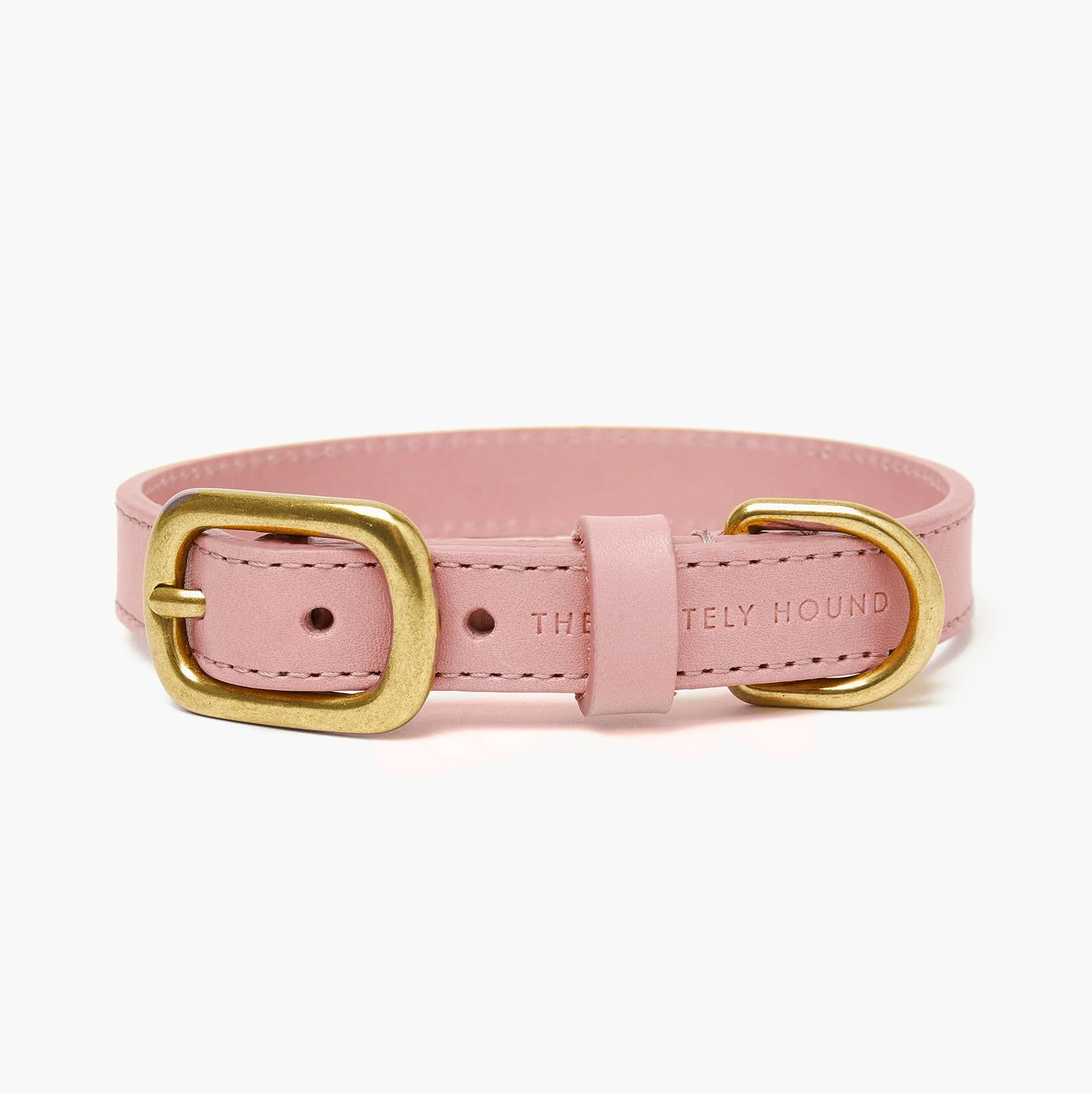 Baby Pink Leather Dog Collar & Lead Set with Gold Hardware