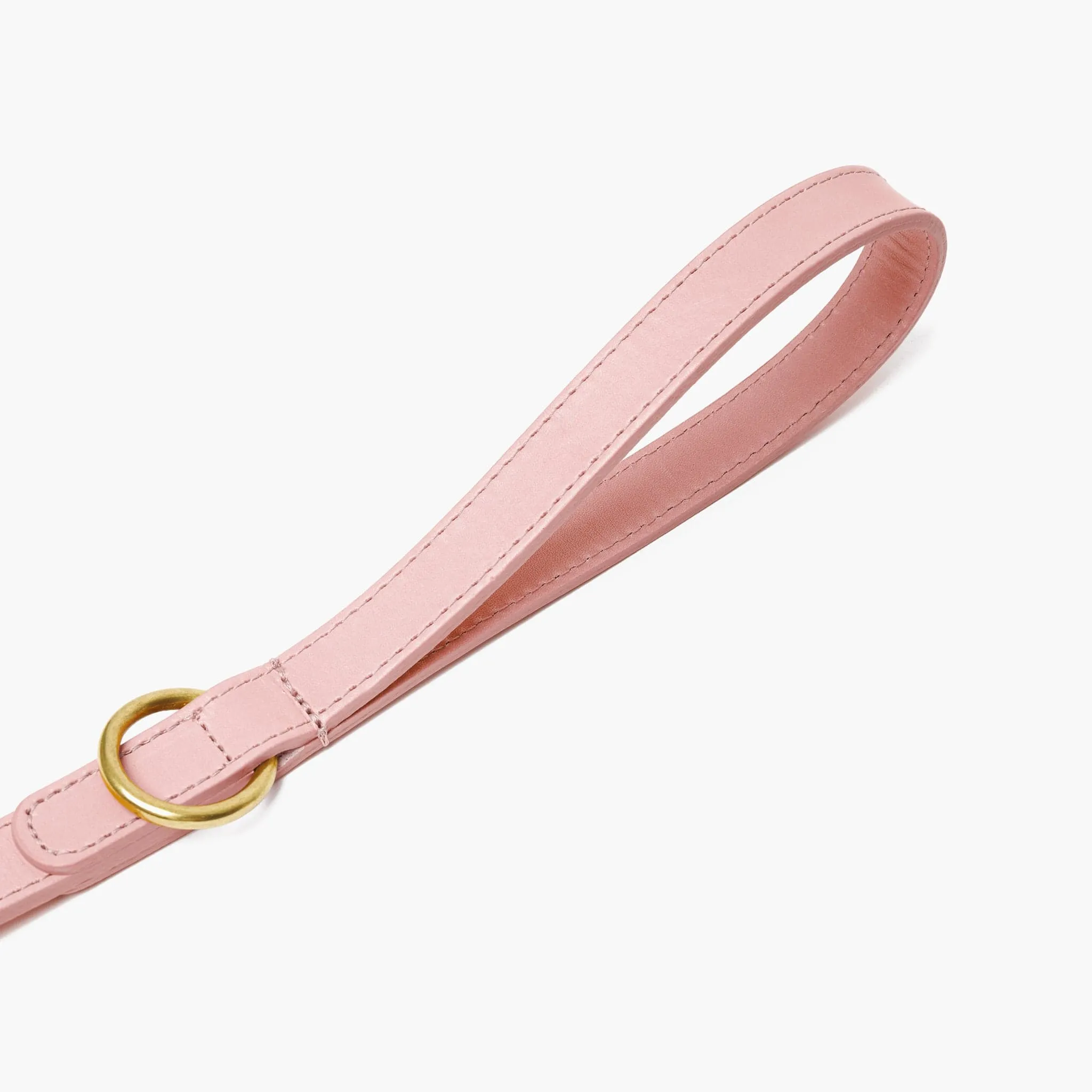 Baby Pink Leather Dog Collar & Lead Set with Gold Hardware