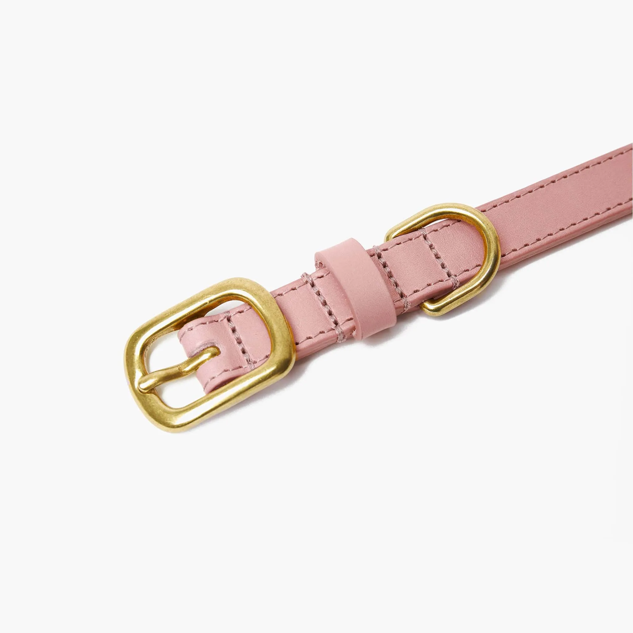 Baby Pink Leather Dog Collar & Lead Set with Gold Hardware