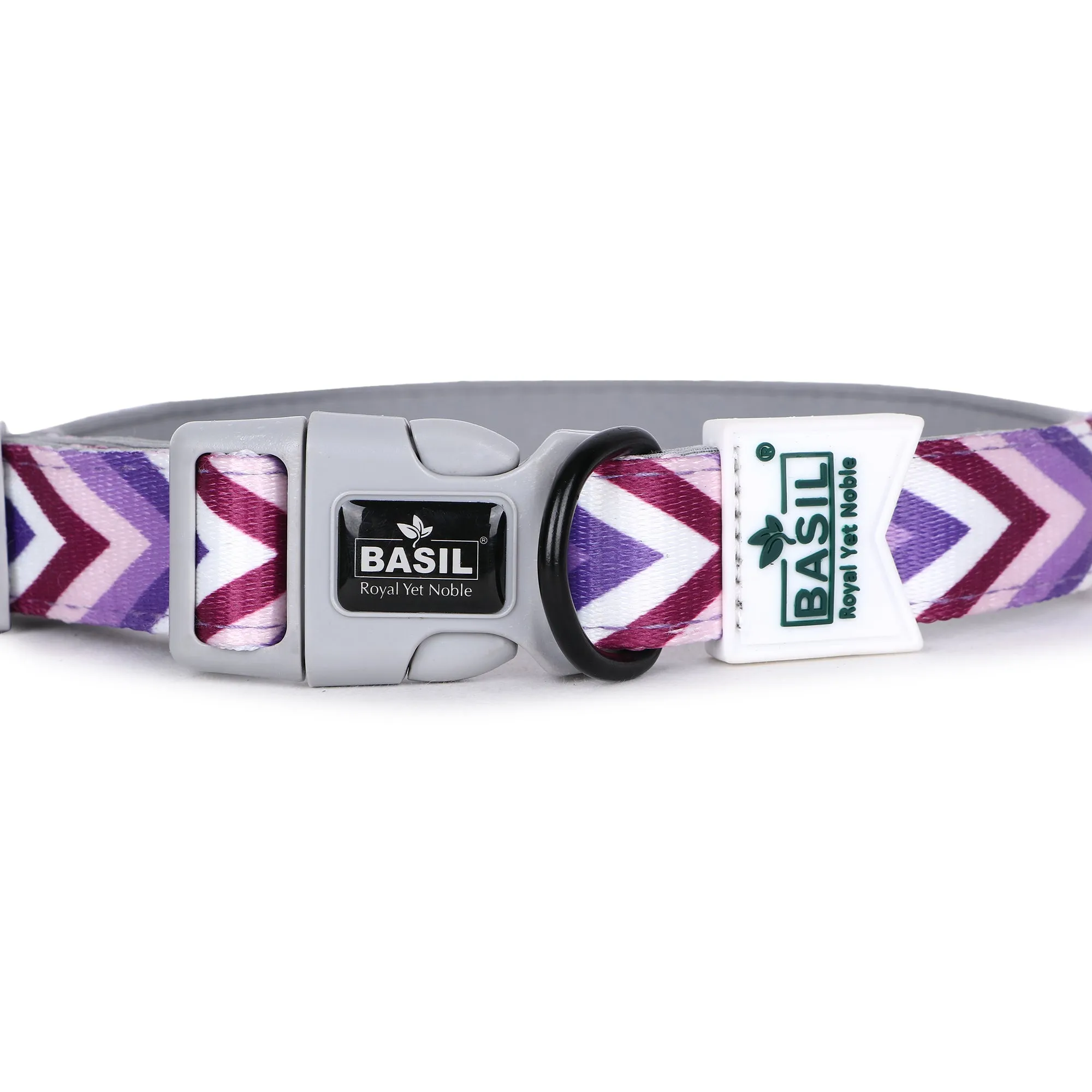 BASIL Zig-Zag Padded Adjustable Collar for Dogs & Puppies, Purple