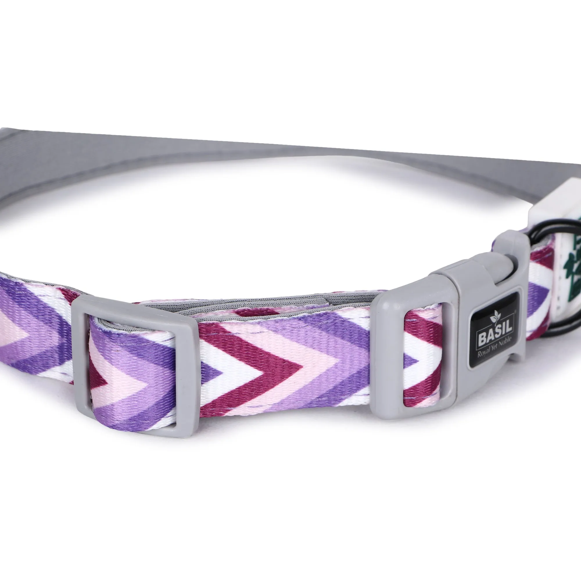 BASIL Zig-Zag Padded Adjustable Collar for Dogs & Puppies, Purple