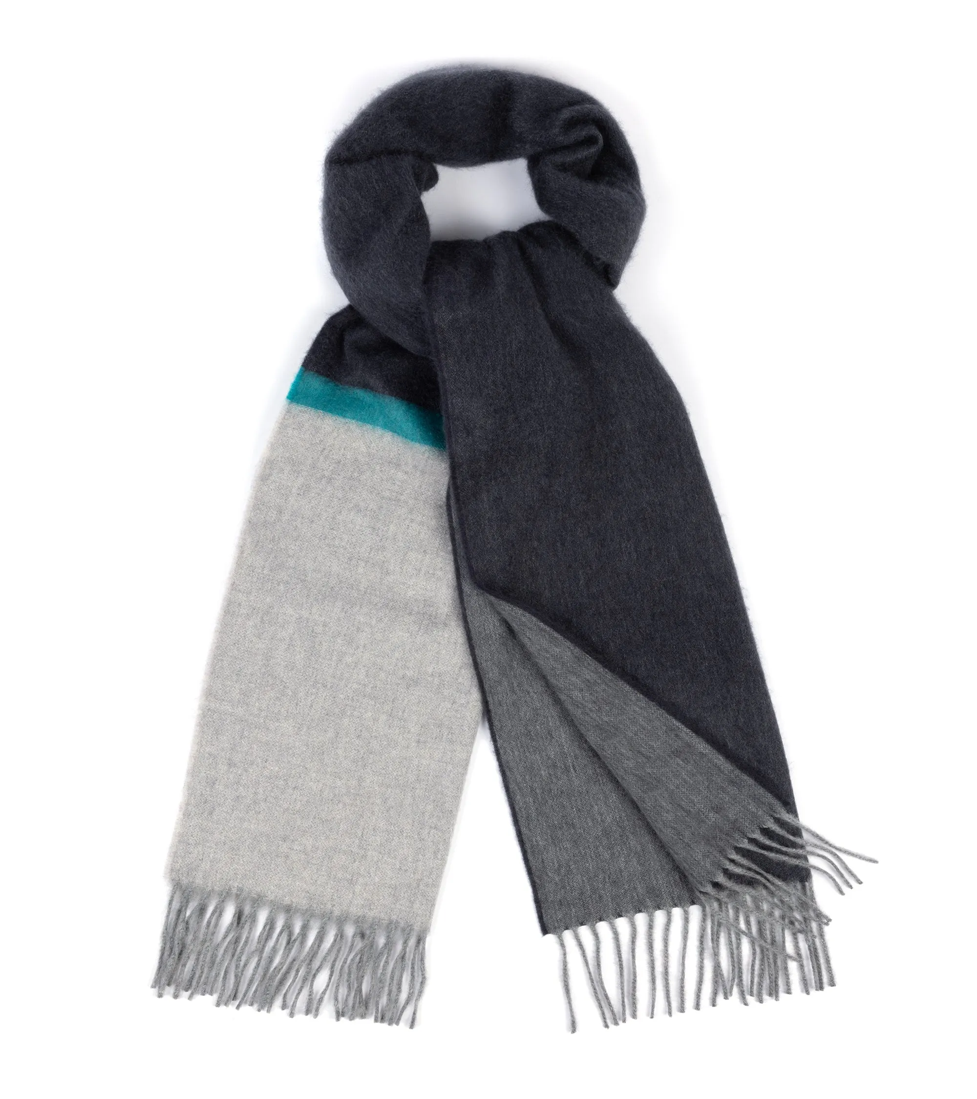 Begg x Co Arran Borderland Stripe Cashmere Scarf: Granite/Teal