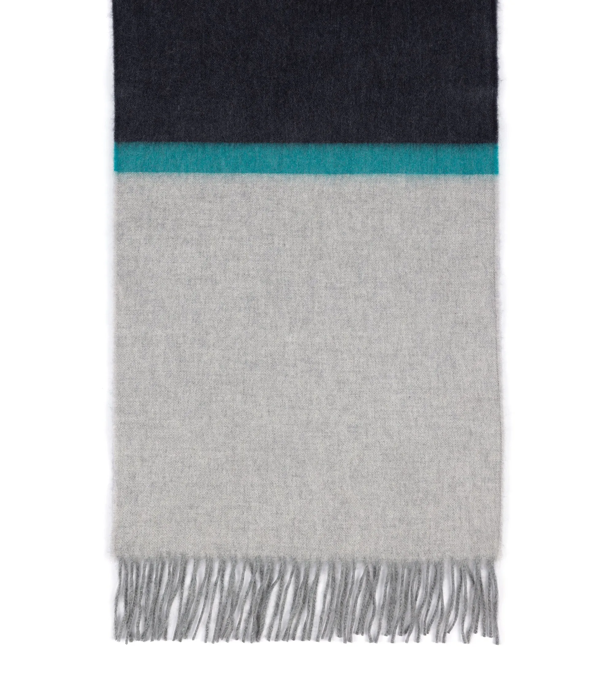 Begg x Co Arran Borderland Stripe Cashmere Scarf: Granite/Teal