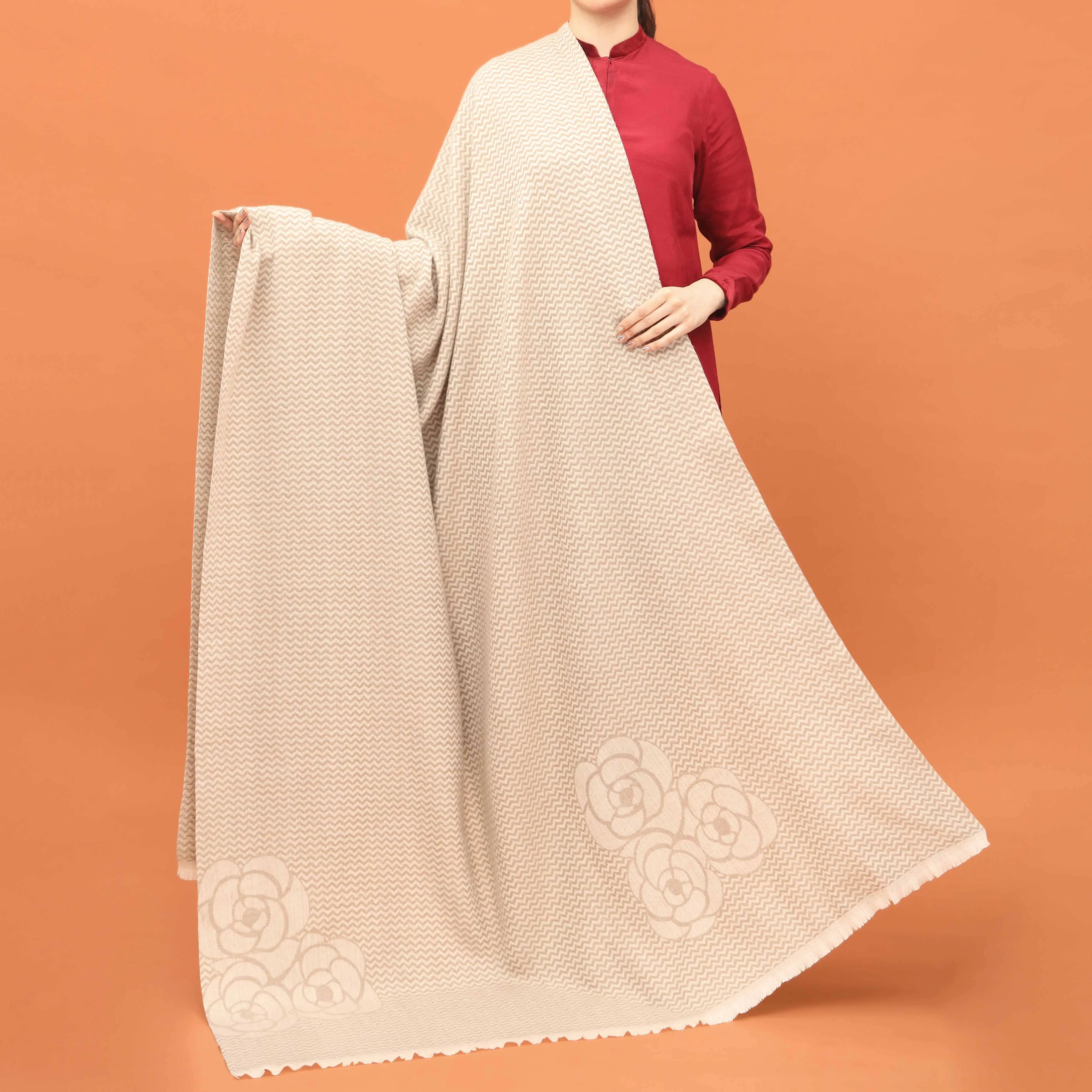 Beige Acrylic Winter Shawl PN4341