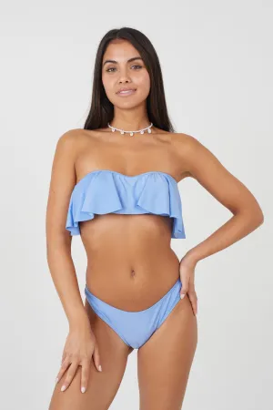 BLUE FRILL LAYER DETAIL STRAPLESS BIKINI TOP