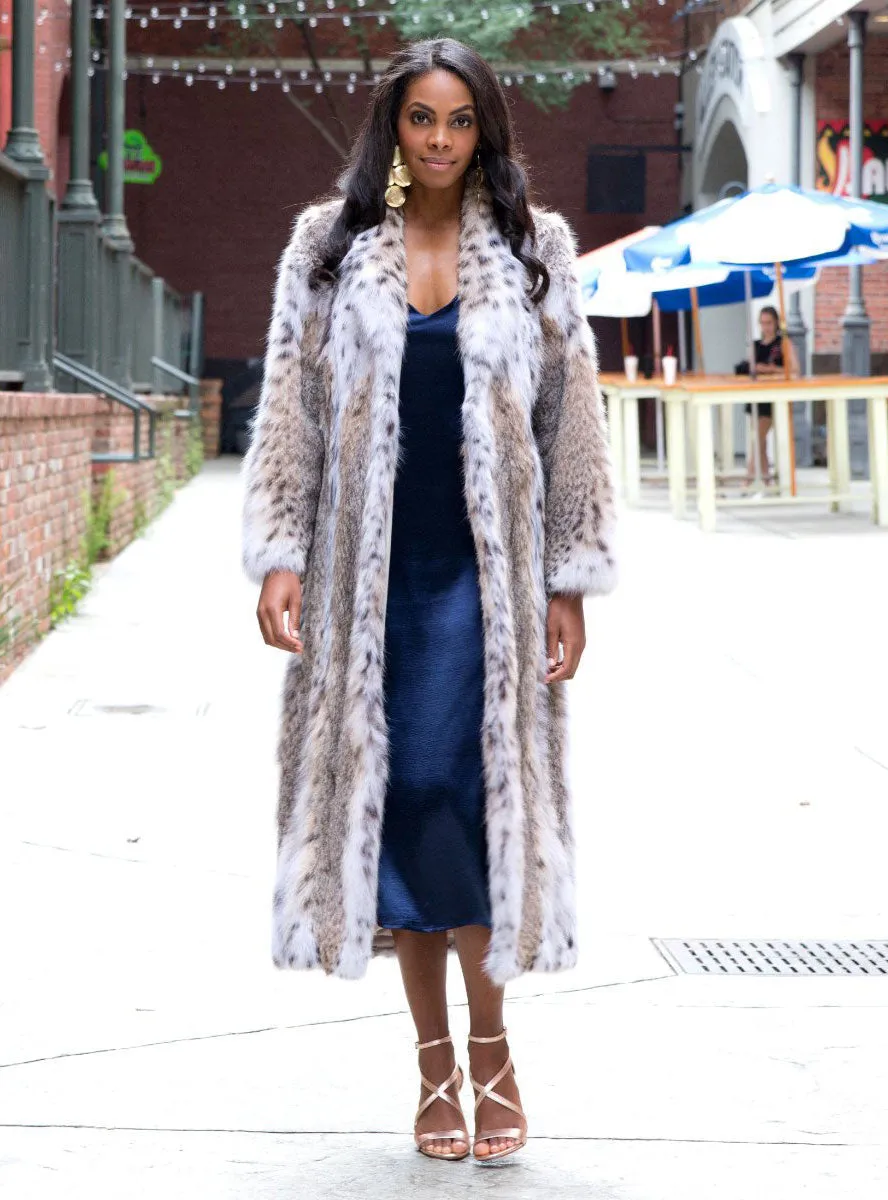 Bobcat Fur Coat With Shawl Collar