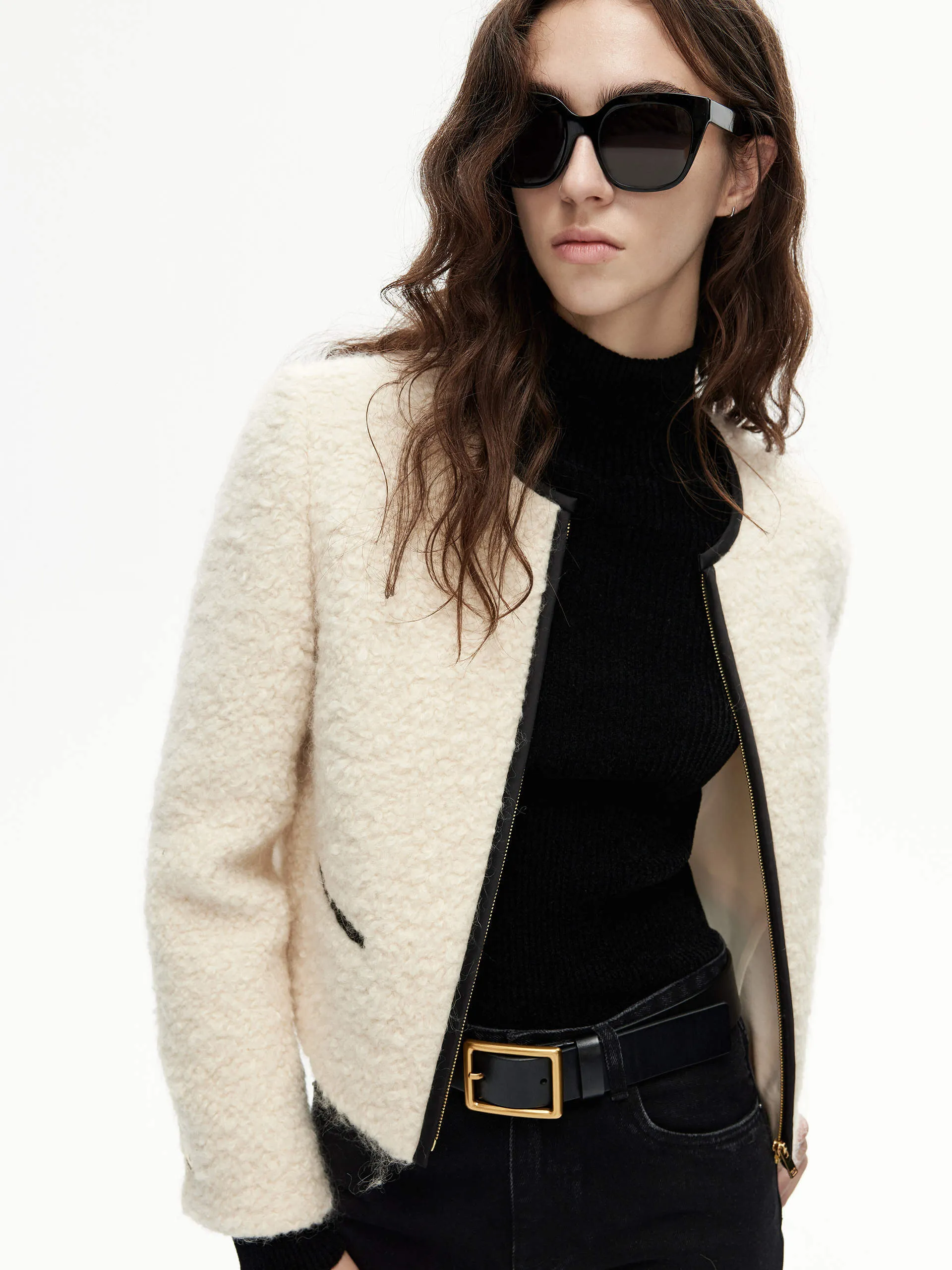 Boucle Textured Cropped Jacket