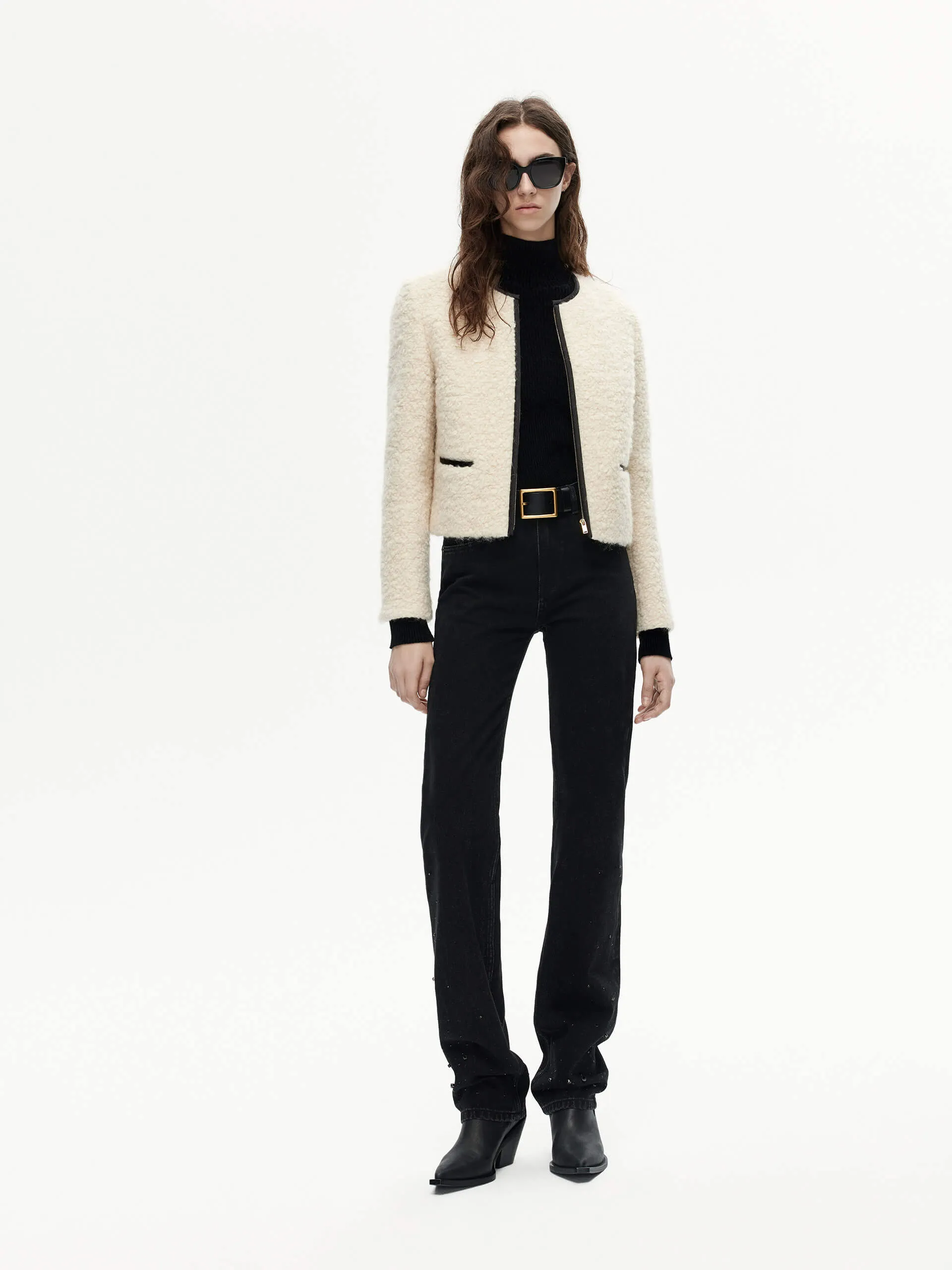 Boucle Textured Cropped Jacket