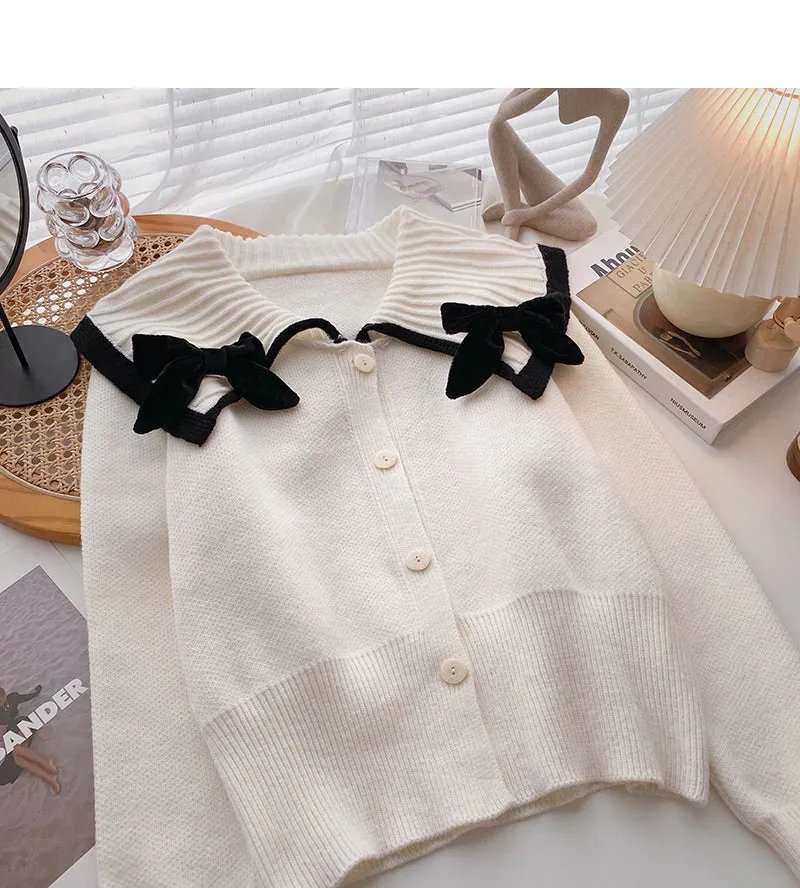 Bow lapel vintage sweater cardigan  6193