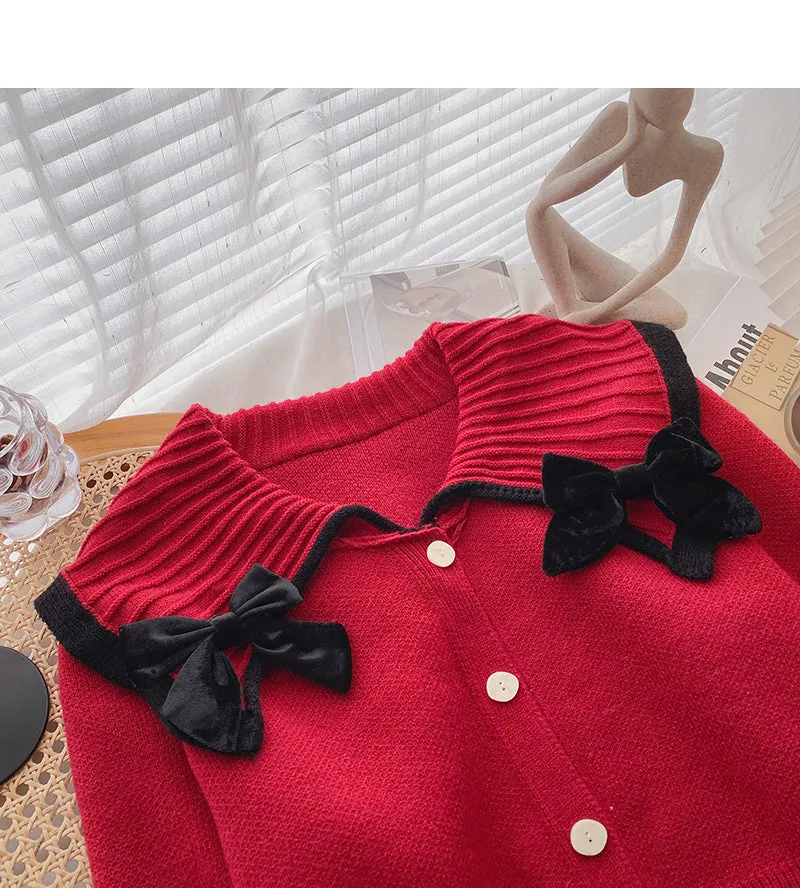 Bow lapel vintage sweater cardigan  6193