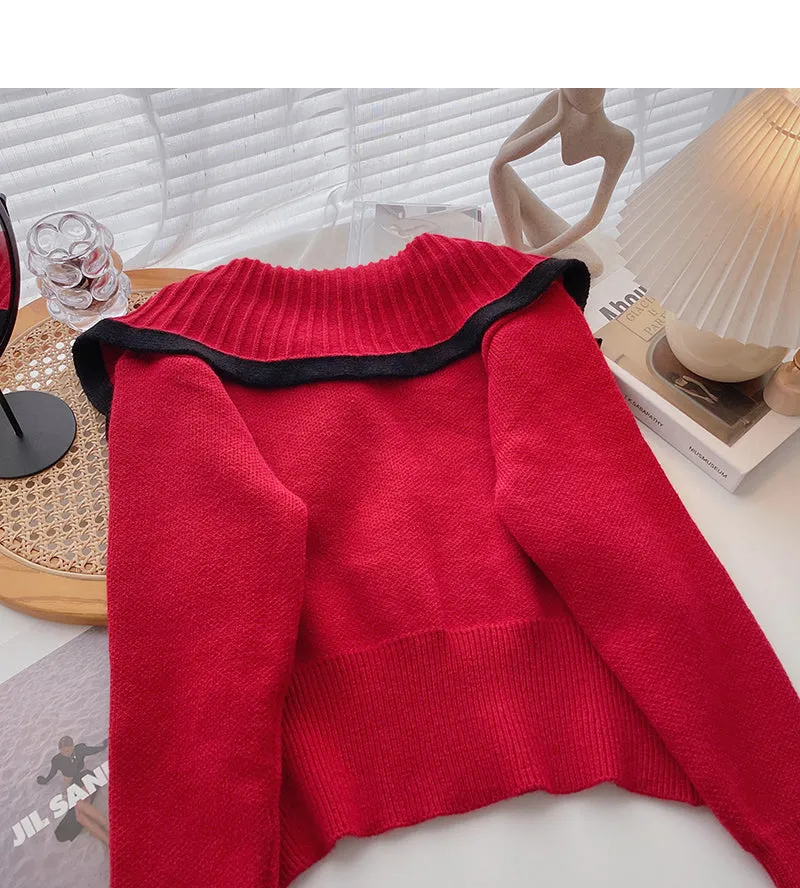 Bow lapel vintage sweater cardigan  6193