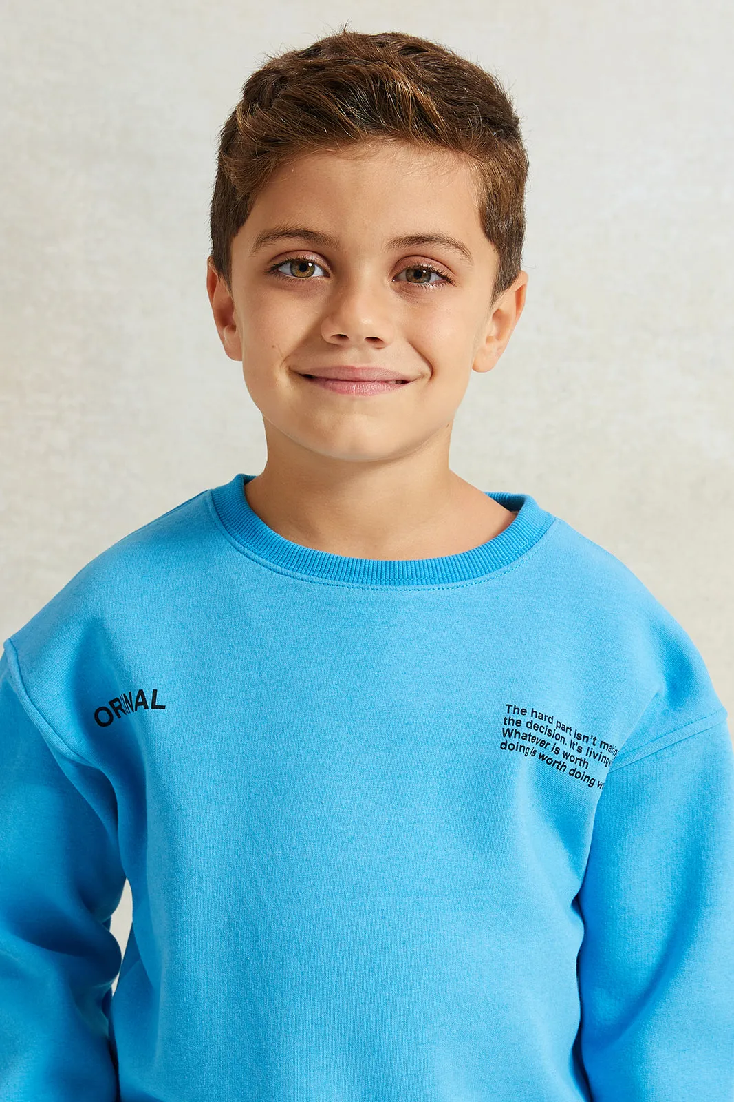 Boys Blue Drop Shoulder Printed Sweatshirt