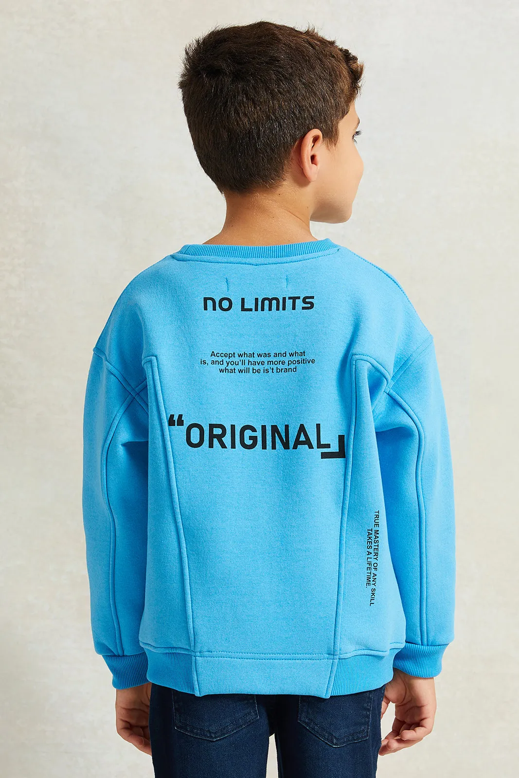 Boys Blue Drop Shoulder Printed Sweatshirt