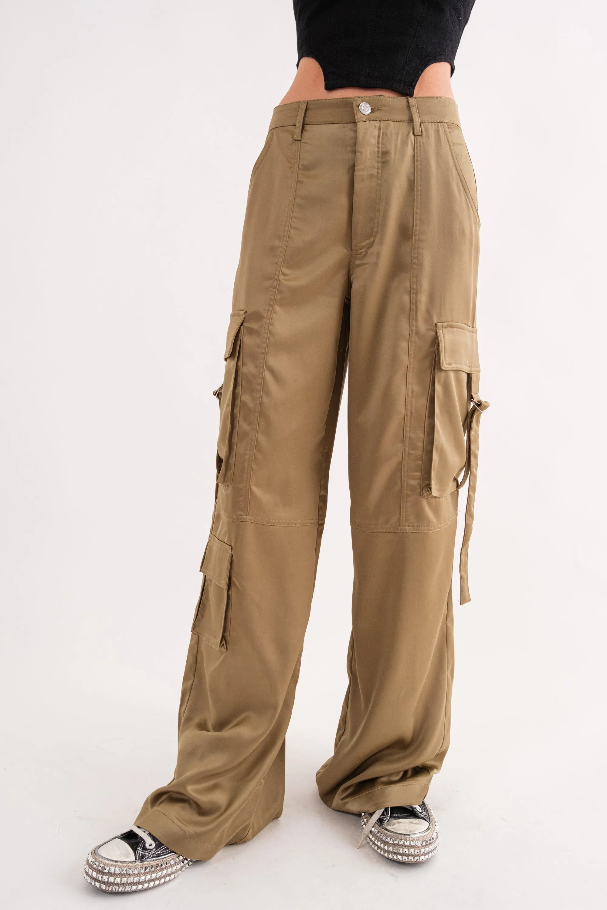 Cargo Pant With Buckle Strap Pockets Olive