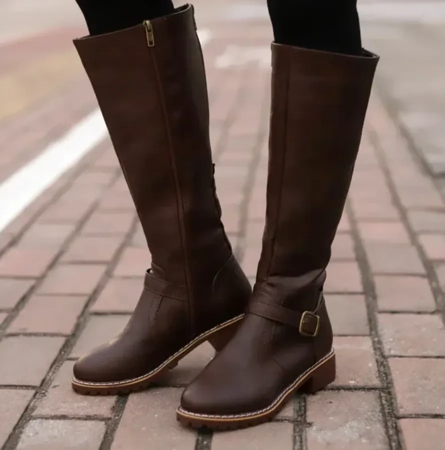 Casual Knee High Vegan Leather Winter Boots for Women | Ideal for Winter & Everyday Wear