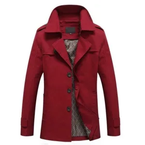 CECE Design Men's Fashion Premium Quality Burgundy Red Classic Design Long Trench Coat Jacket