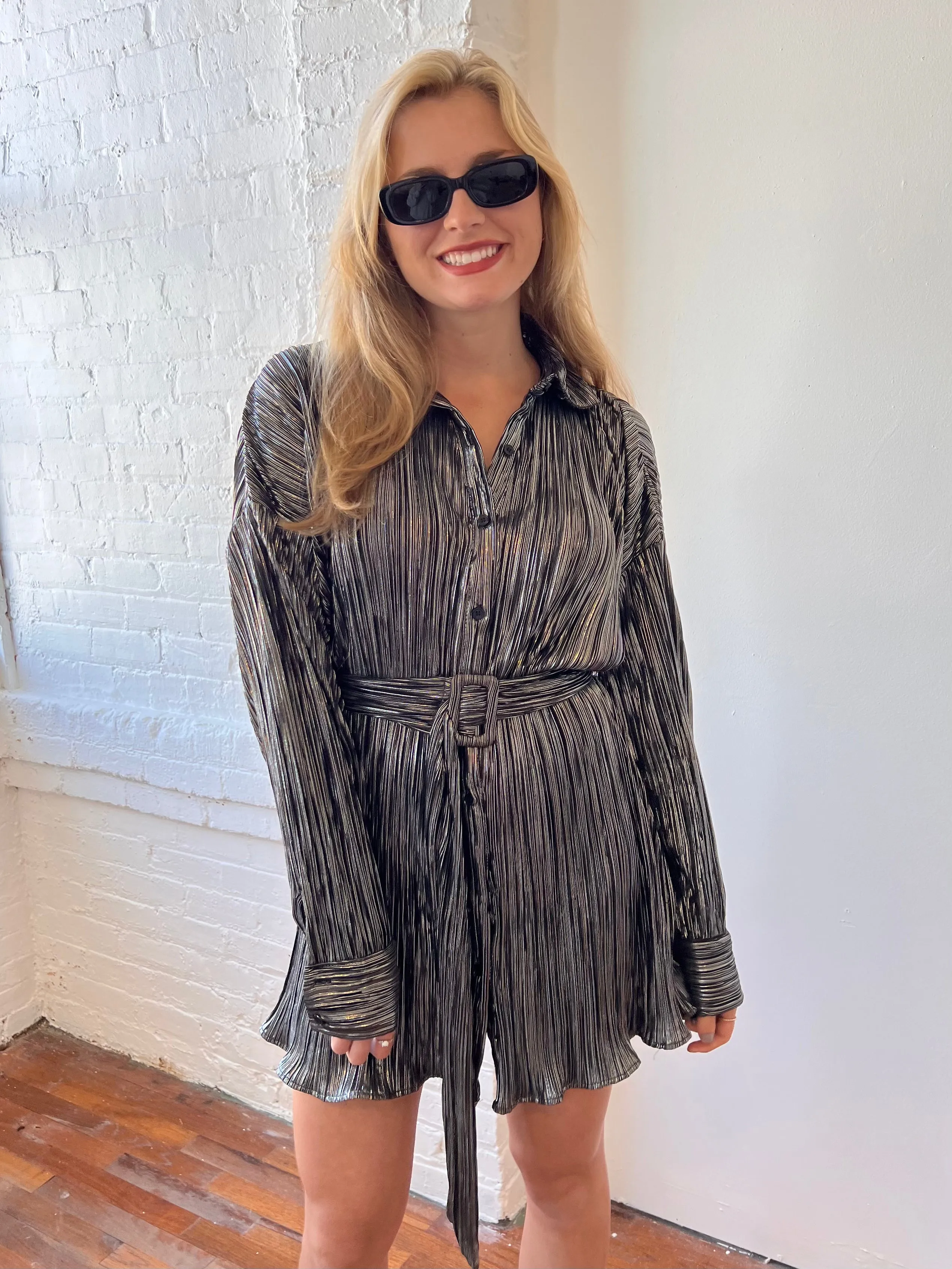 CHIARA SHIRT DRESS IN GUNMETAL