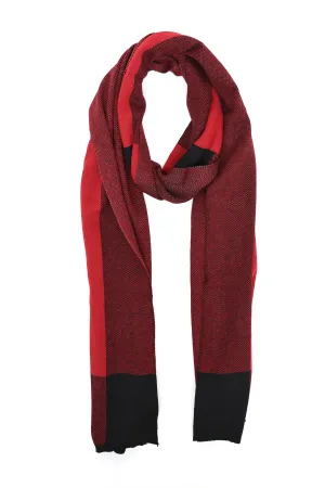 COLOR-BLOCK KNIT SCARF-RED