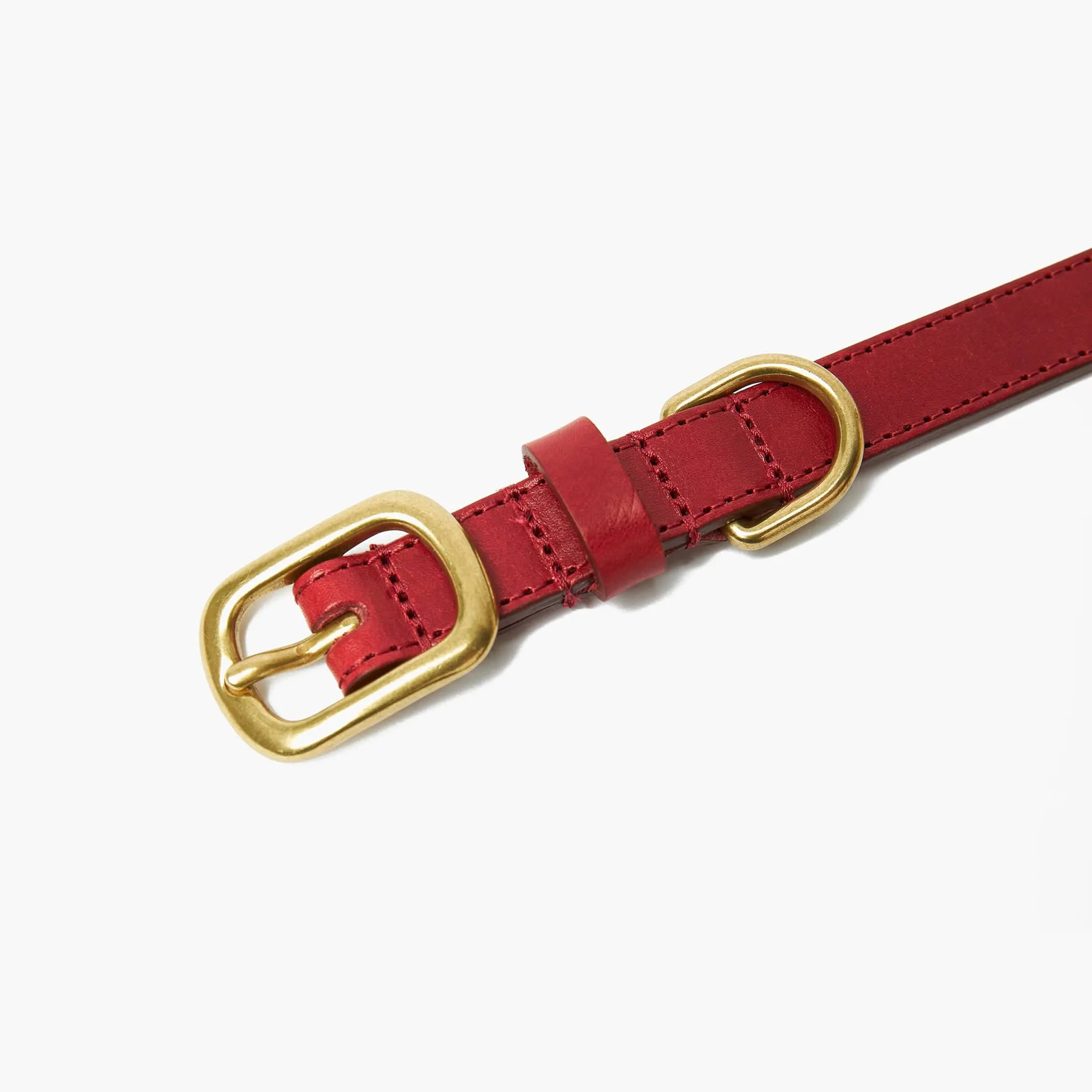 Crimson Red Leather Dog Collar & Lead Set with Gold Hardware