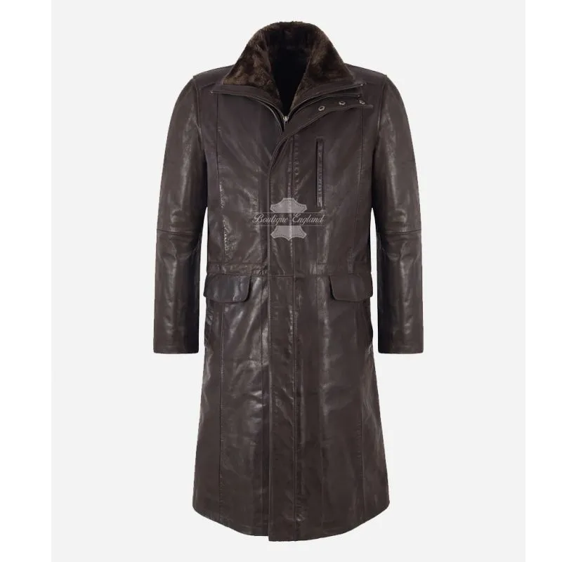 Daryl Dixon Men's Brown Leather Coat Long Leather Overcoat