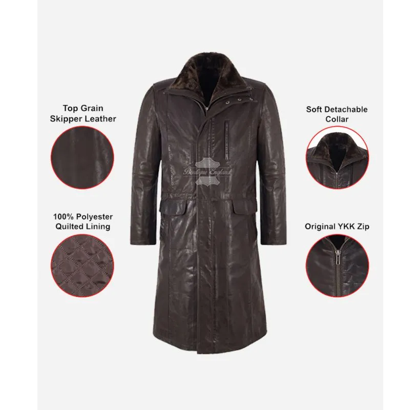 Daryl Dixon Men's Brown Leather Coat Long Leather Overcoat