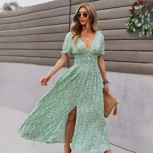 Deep V Floral Dress