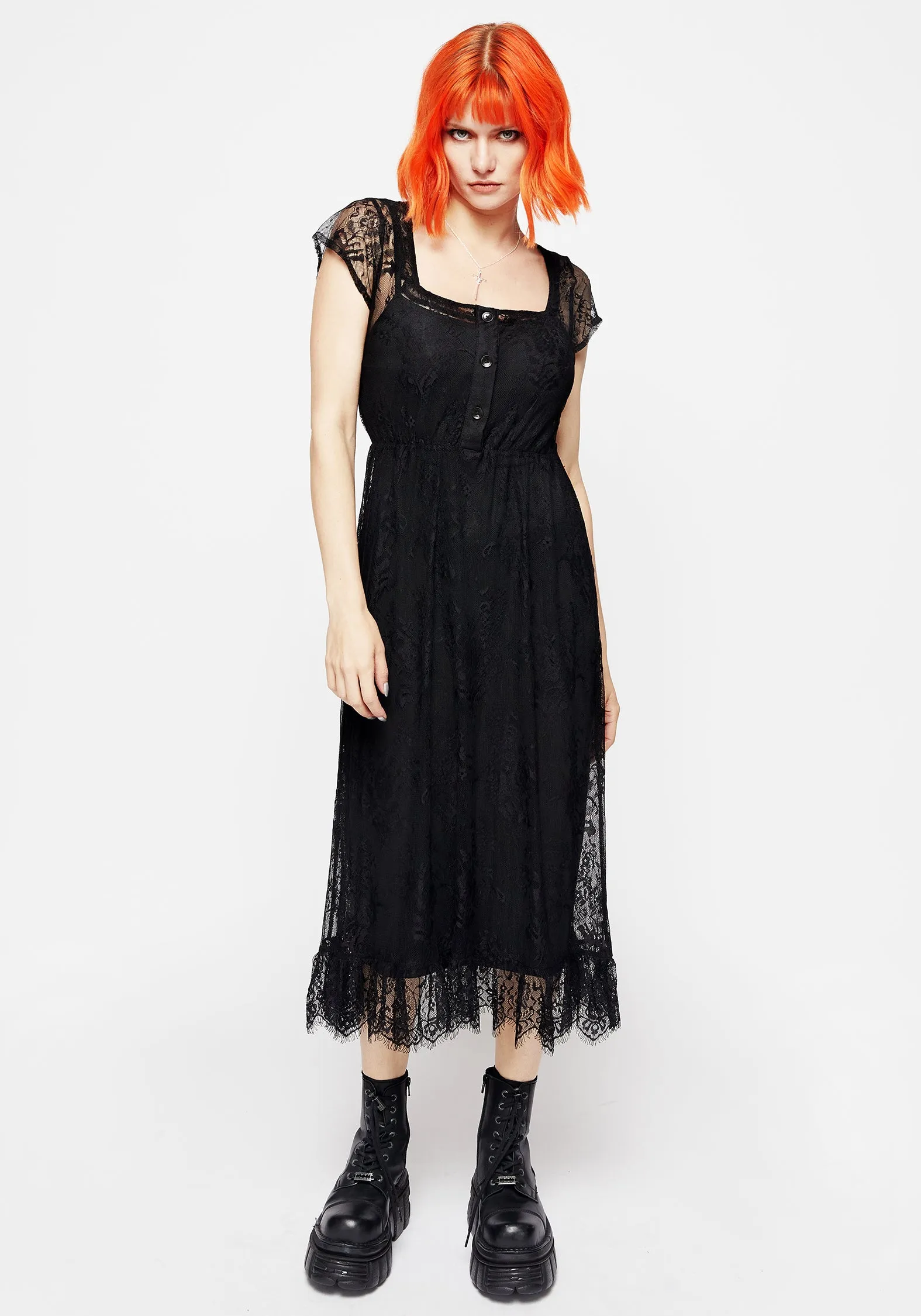 Delilah Capped Sleeve Lace Midi Dress