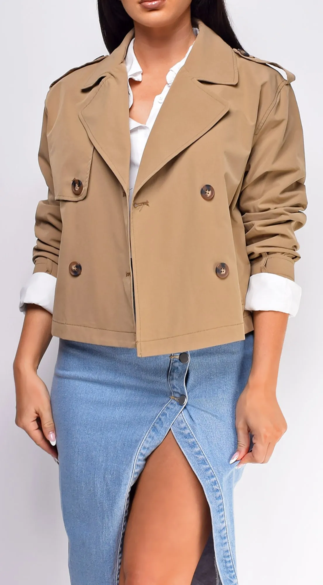 Devin Cropped Trench Jacket - Beige