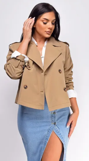 Devin Cropped Trench Jacket - Beige