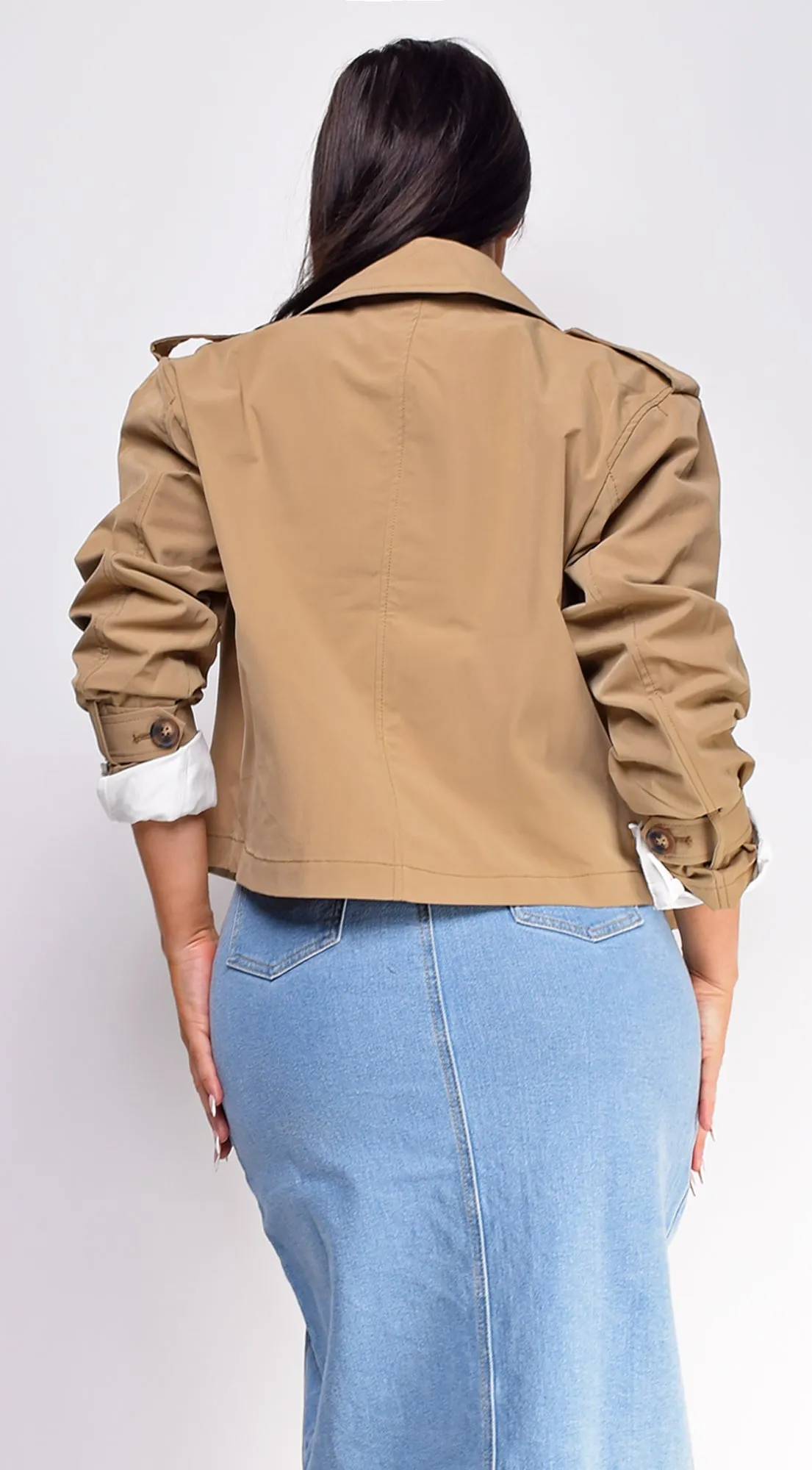 Devin Cropped Trench Jacket - Beige