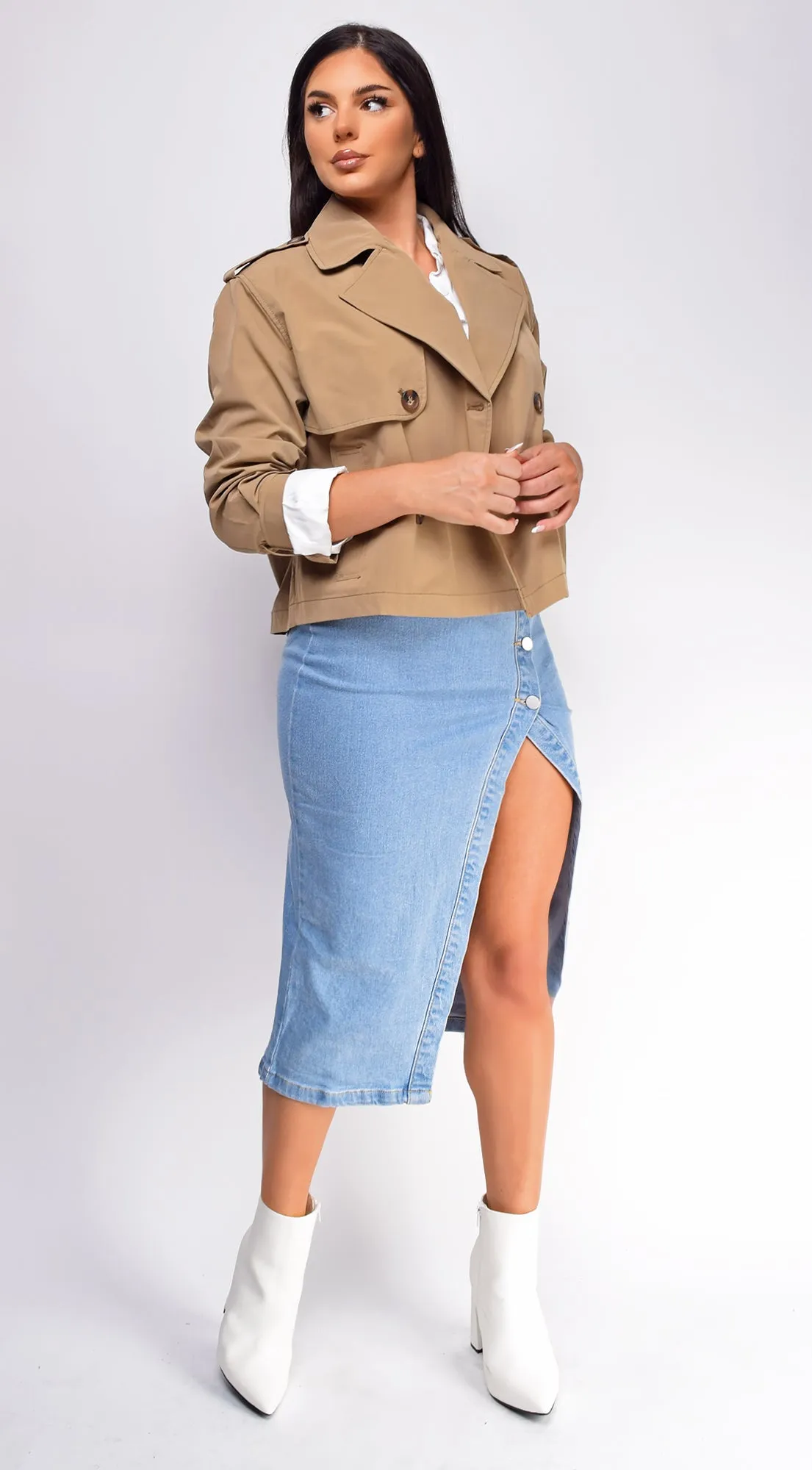 Devin Cropped Trench Jacket - Beige