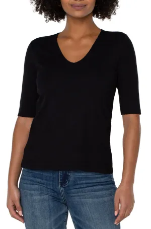 Double Layer V-Neck Top - Black