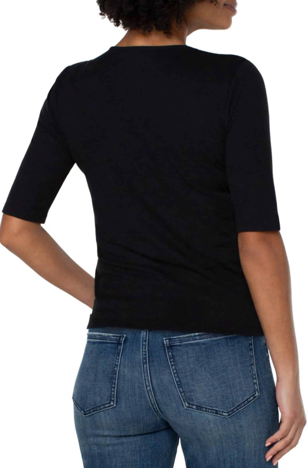 Double Layer V-Neck Top - Black