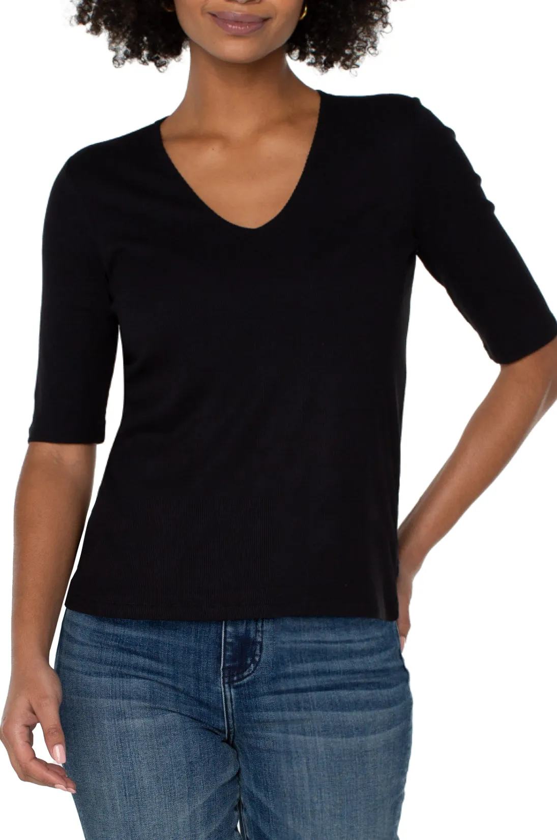 Double Layer V-Neck Top - Black