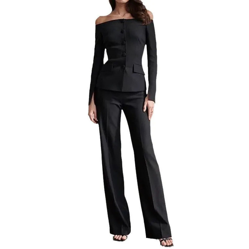 Elegant strapless fitted suit