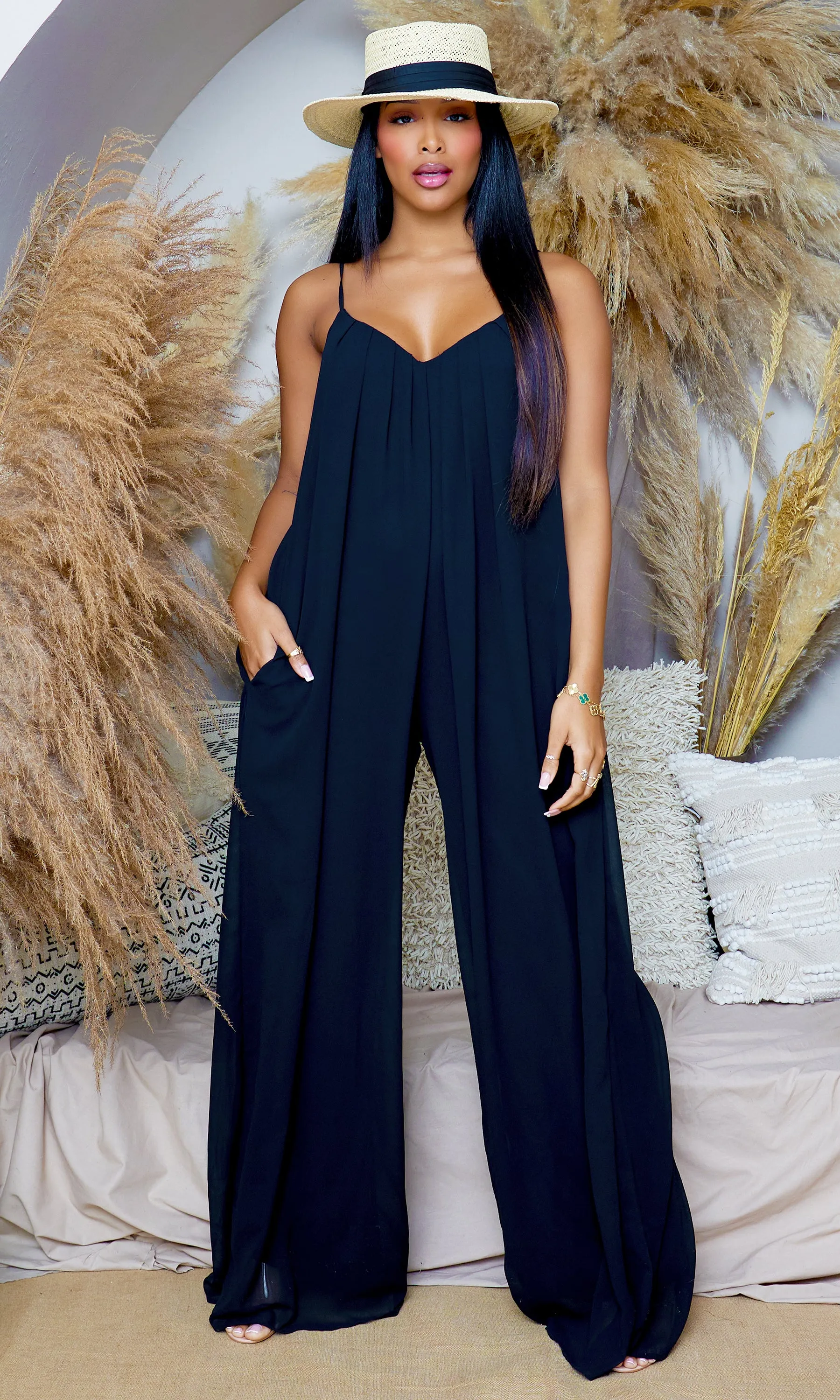 Elevation | Spaghetti Strap Jumpsuit - Black FINAL SALE