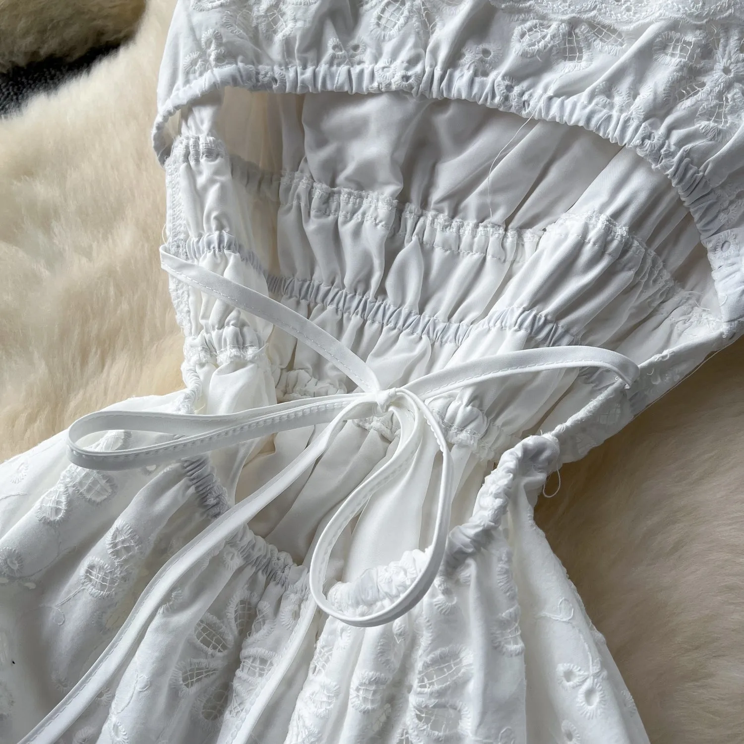 Fairy Hollowed Embroidered White Dress