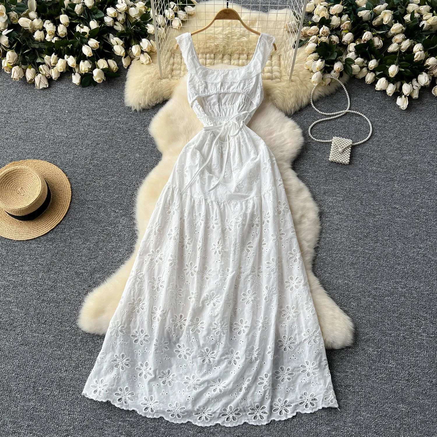 Fairy Hollowed Embroidered White Dress