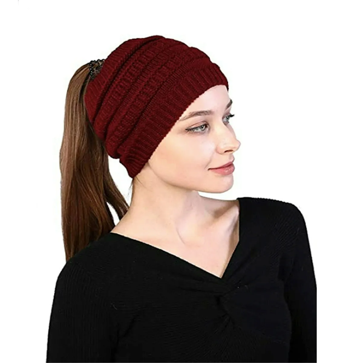 Fancydresswale Knitted Wool Headband for Women Cozy Soft & Stylish Winter Accessory Head Cover Claret