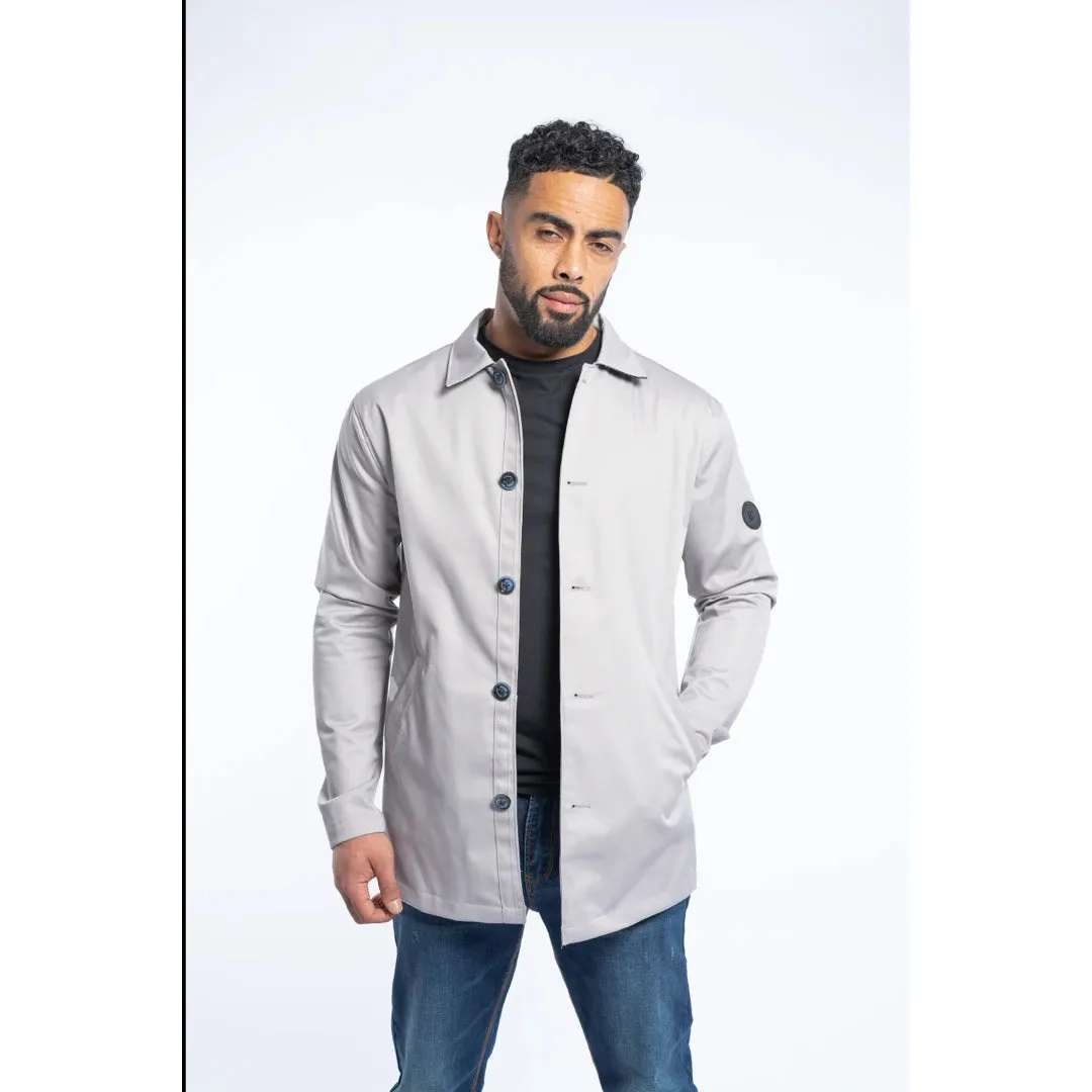 Fang - Men's Mid Length Mac Overcoat Jacket Light Weight Beige Navy