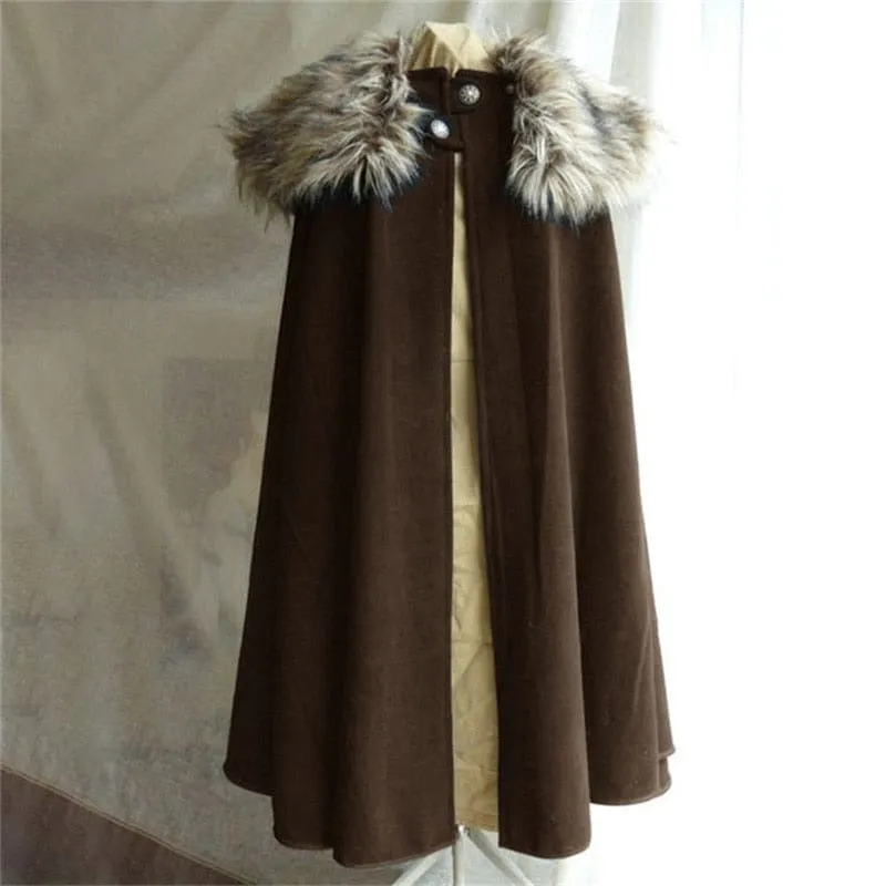 Faux Fur Collar Viking Cloak